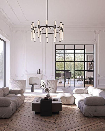 Alora Lighting Edwin Chandelier, 1-Light, LED, Urban Bronze, Frosted Ribbed Glass, 37.5"D