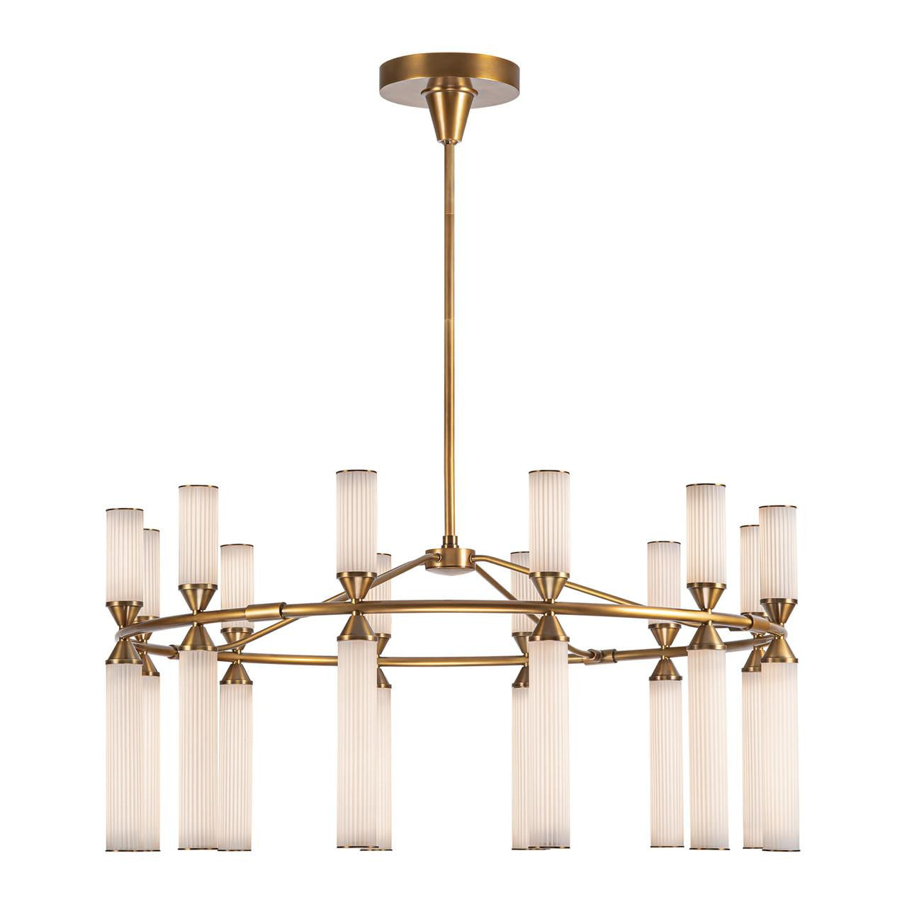Alora Lighting Edwin Chandelier, 24-Light, LED, Vintage Brass, Frosted Ribbed Glass, 37.5"D