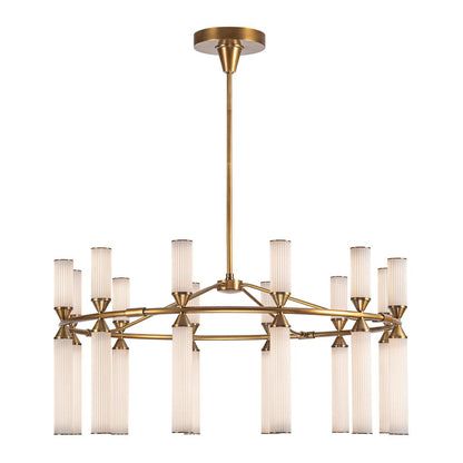 Alora Lighting Edwin Chandelier, 24-Light, LED, Vintage Brass, Frosted Ribbed Glass, 37.5"D