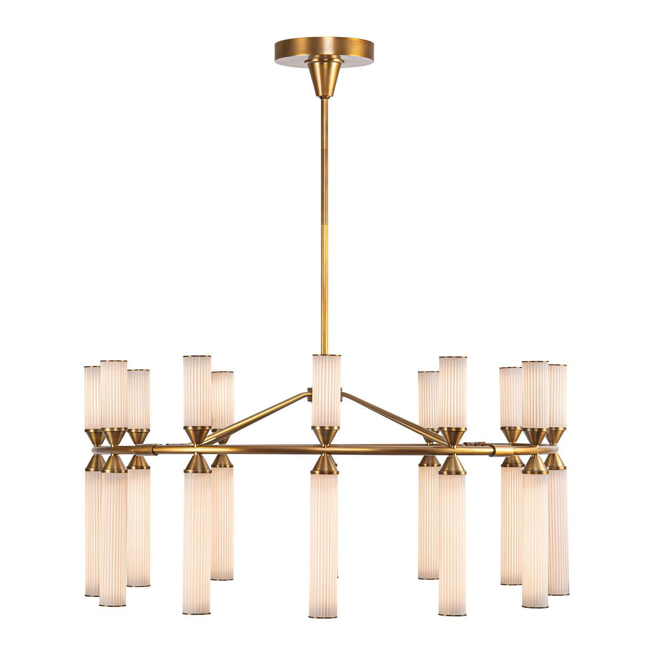 Alora Lighting Edwin Chandelier, 24-Light, LED, Vintage Brass, Frosted Ribbed Glass, 37.5"D