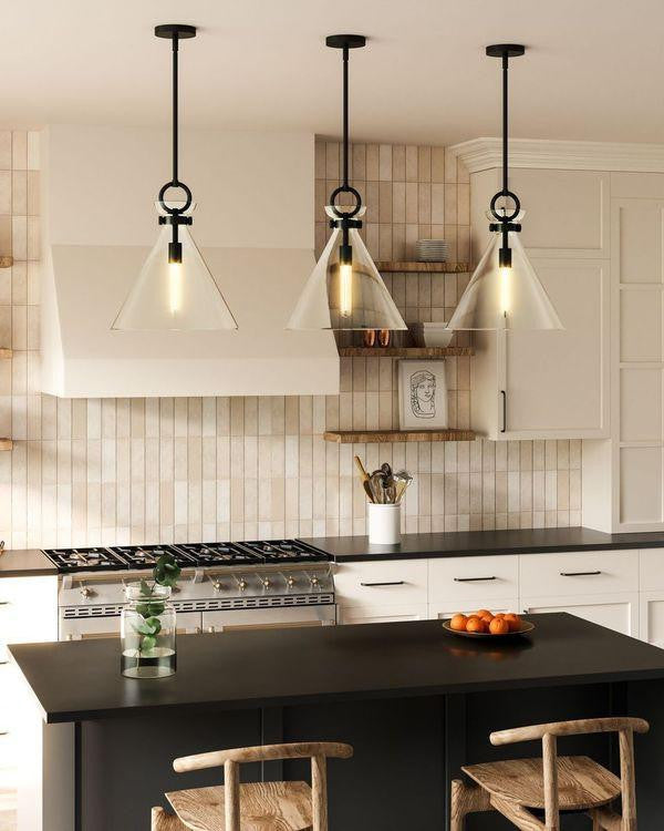 Alora Lighting Emerson Pendant, 1-Light, Matte Black, Clear Glass, 17"H