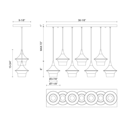 Alora Lighting Emiko 7 Light Linear Chandelier Matte Black