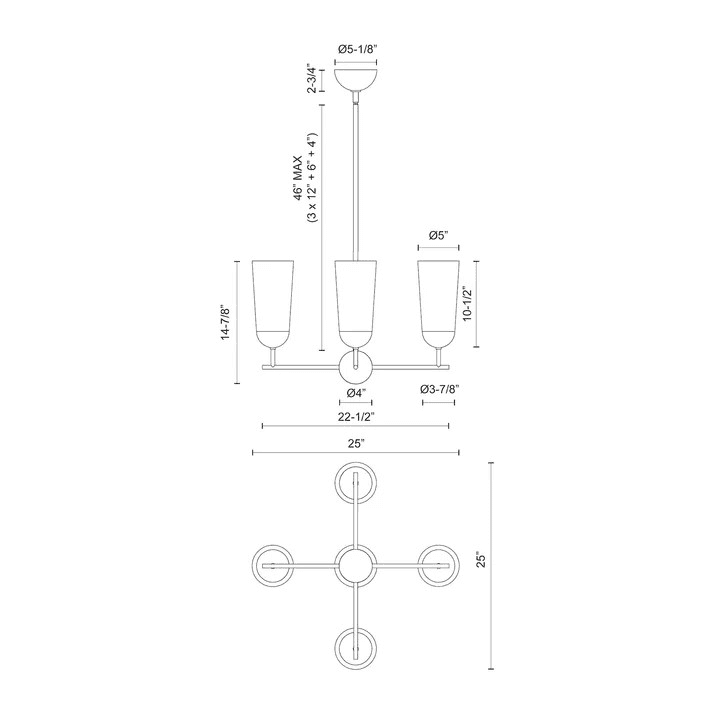 Alora Lighting Emil Chandelier, 4-Light, White, White Oak, 25"D