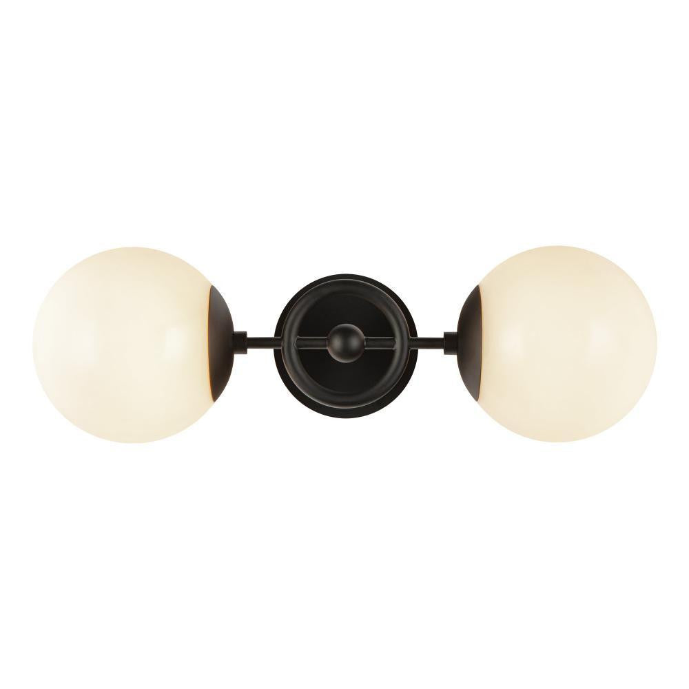 Alora Lighting Fiore 18-in Matte Black/Glossy Opal Glass 2 Lights Wall Vanity