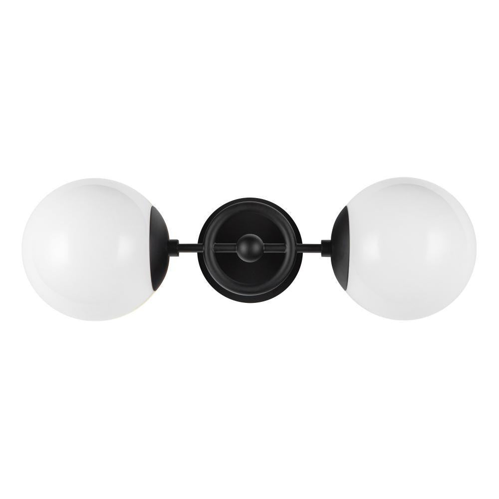 Alora Lighting Fiore 18-in Matte Black/Glossy Opal Glass 2 Lights Wall Vanity