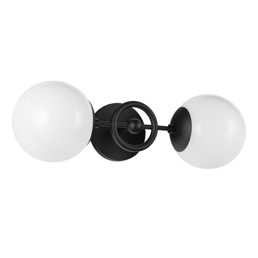 Alora Lighting Fiore 18-in Matte Black/Glossy Opal Glass 2 Lights Wall Vanity