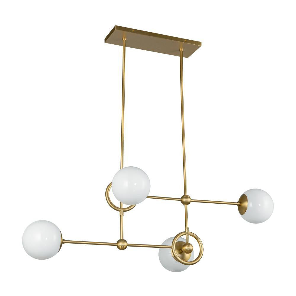 Alora Lighting Fiore 42-in Brushed Gold/Glossy Opal Glass 4 Lights Chandelier