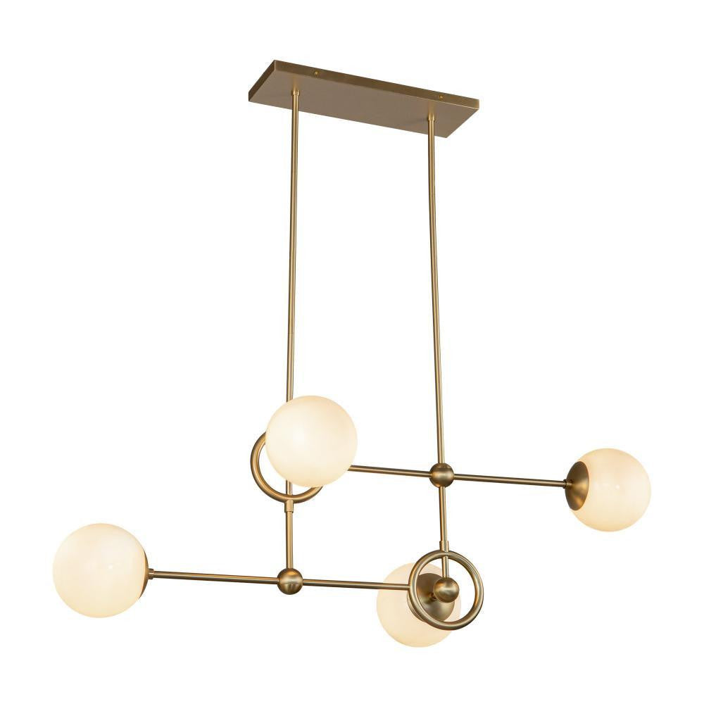 Alora Lighting Fiore 42-in Brushed Gold/Glossy Opal Glass 4 Lights Chandelier