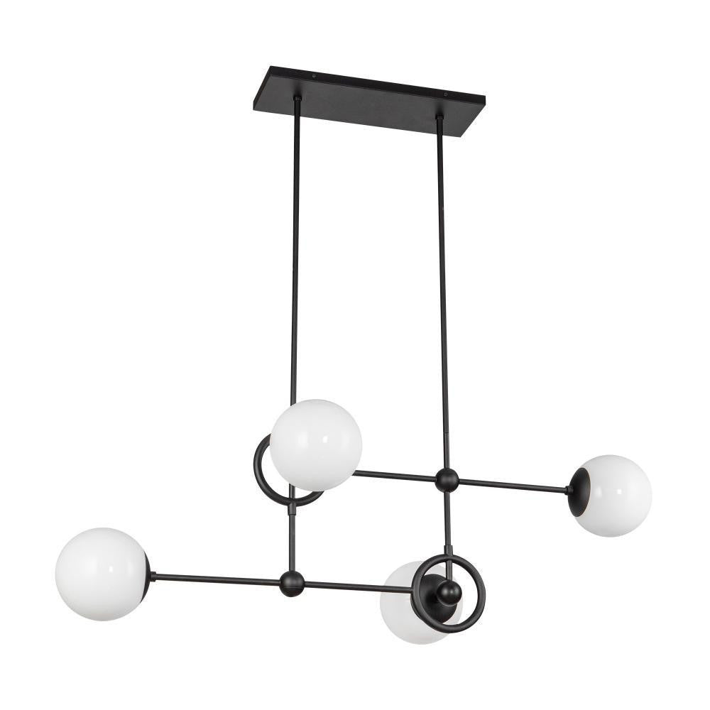 Alora Lighting Fiore 42-in Matte Black/Glossy Opal Glass 4 Lights Chandelier