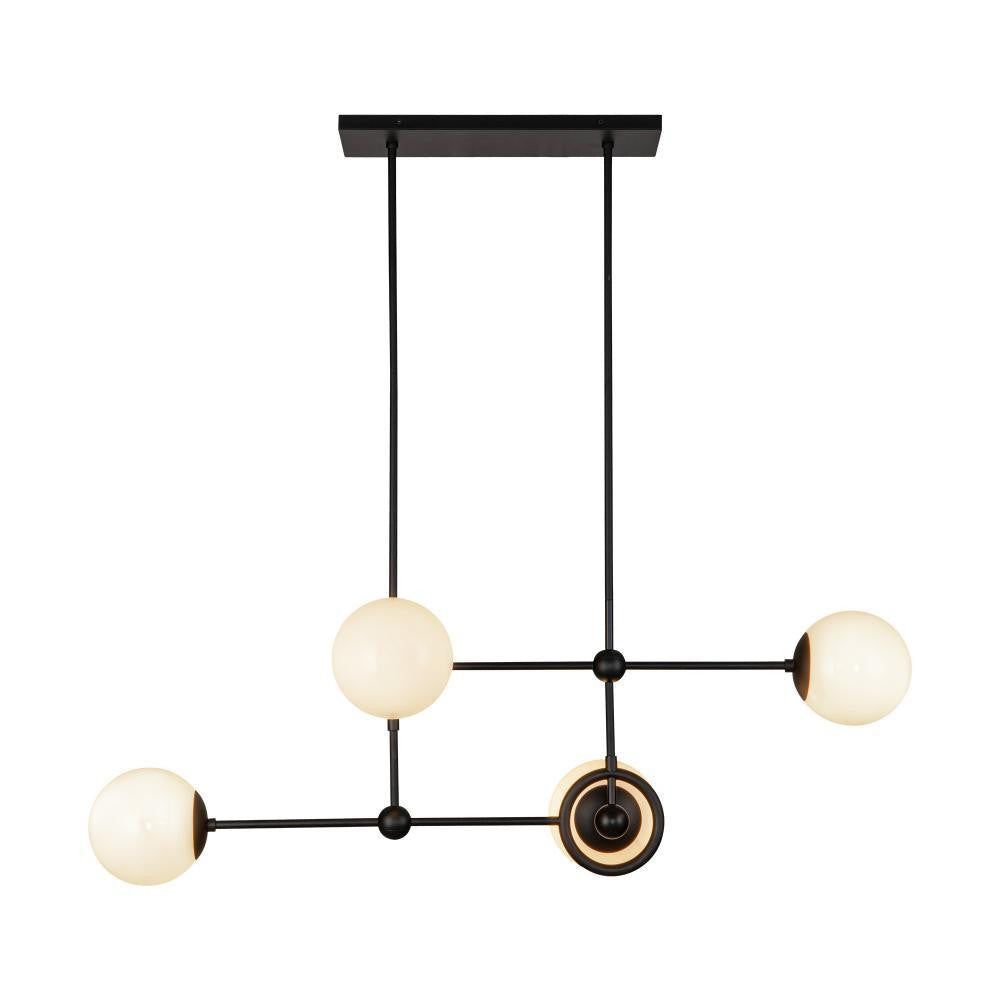 Alora Lighting Fiore 42-in Matte Black/Glossy Opal Glass 4 Lights Chandelier