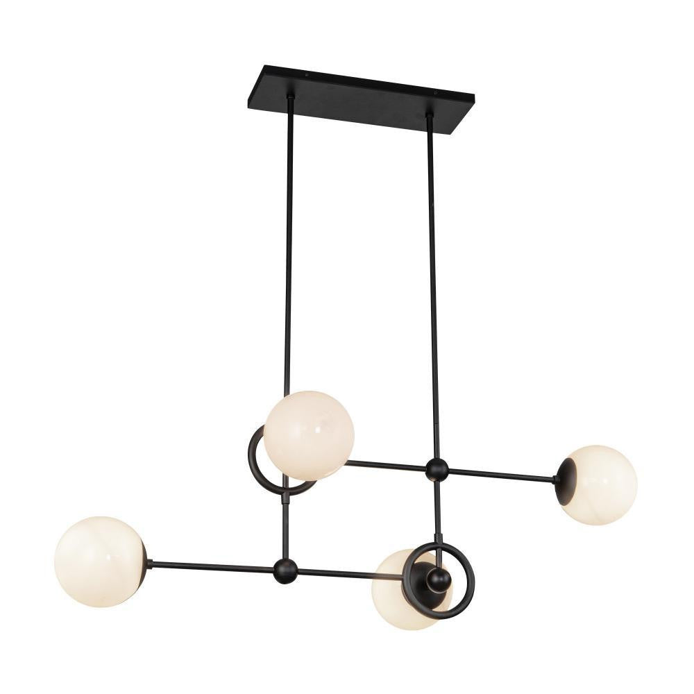 Alora Lighting Fiore 42-in Matte Black/Glossy Opal Glass 4 Lights Chandelier