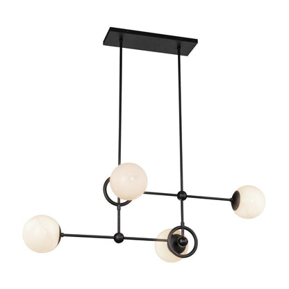 Alora Lighting Fiore 42-in Matte Black/Glossy Opal Glass 4 Lights Chandelier