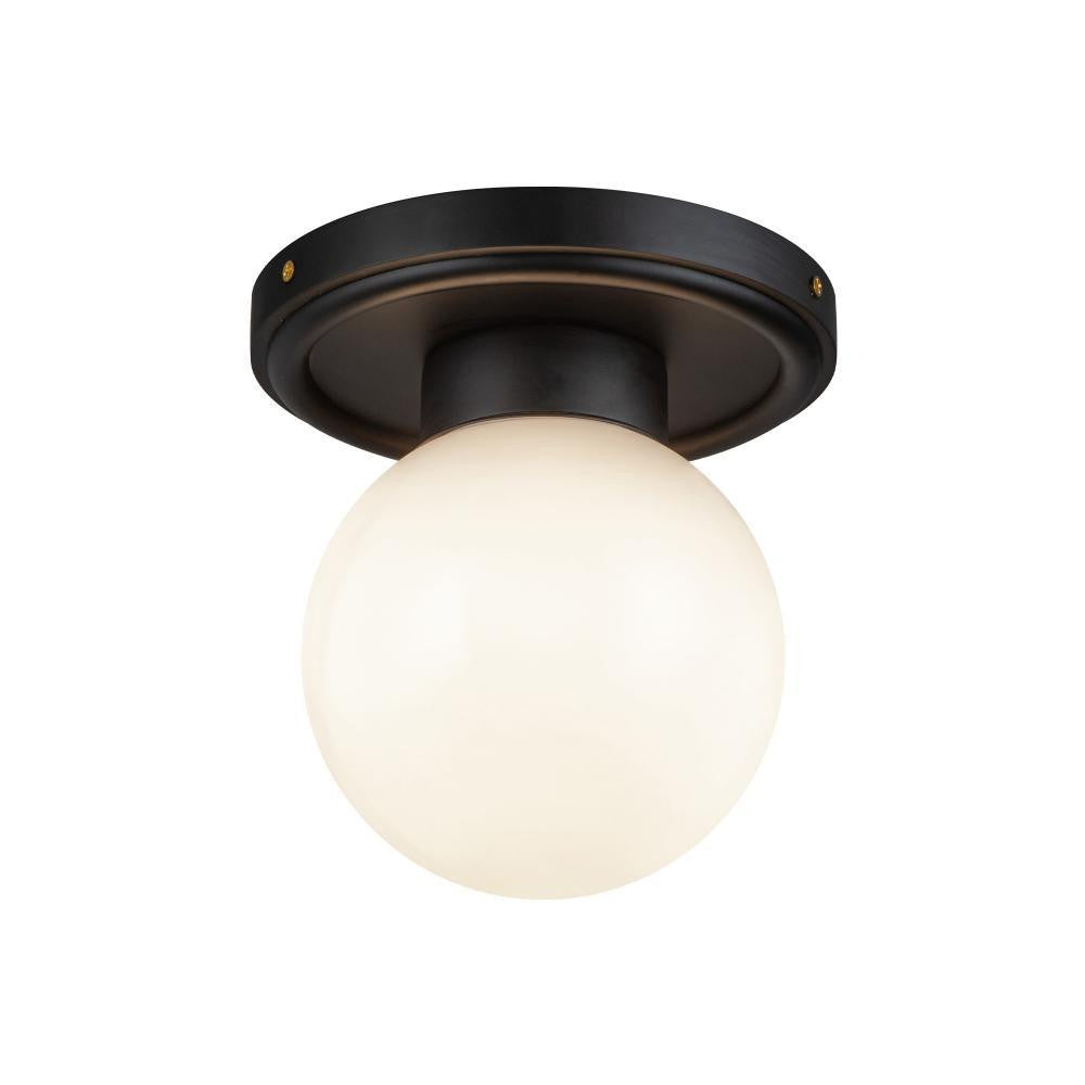 Alora Lighting Fiore 6-in Matte Black/Glossy Opal Glass 1 Light Semi-Flush