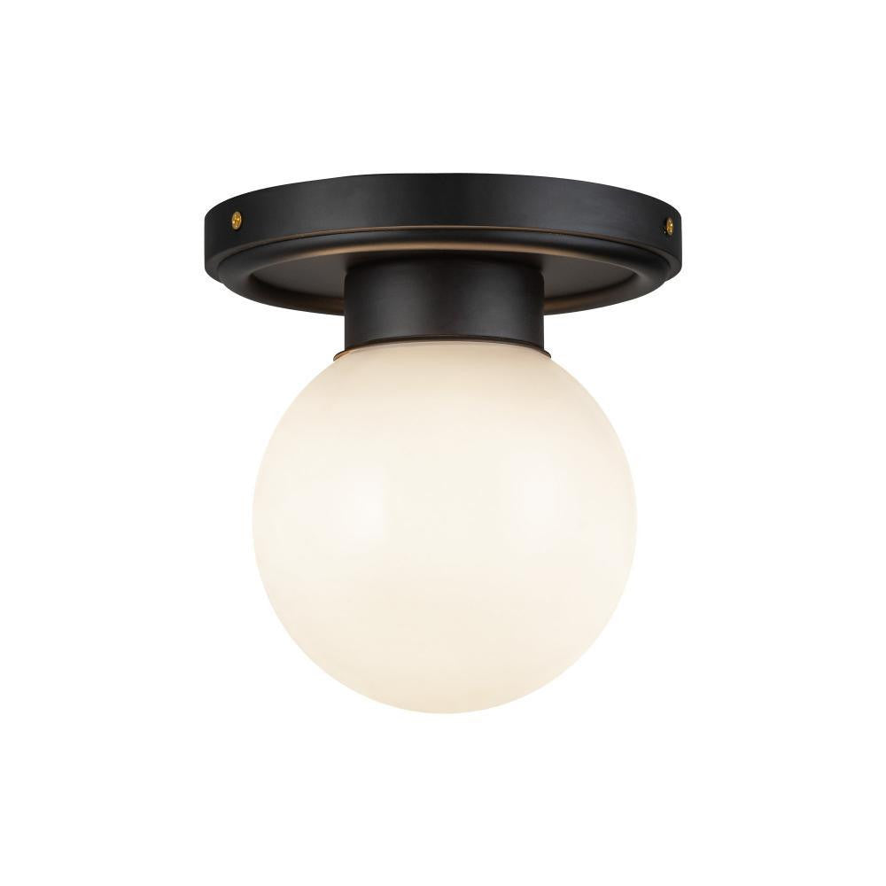 Alora Lighting Fiore 6-in Matte Black/Glossy Opal Glass 1 Light Semi-Flush