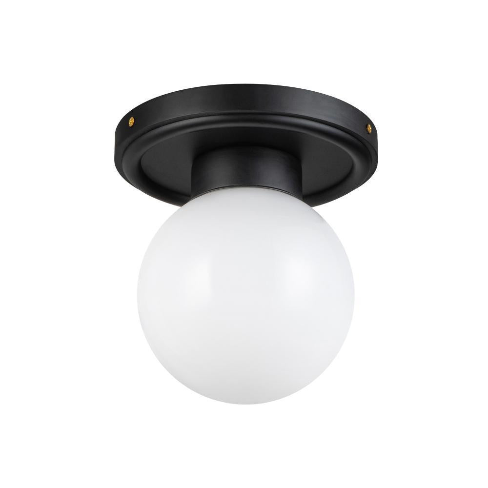 Alora Lighting Fiore 6-in Matte Black/Glossy Opal Glass 1 Light Semi-Flush