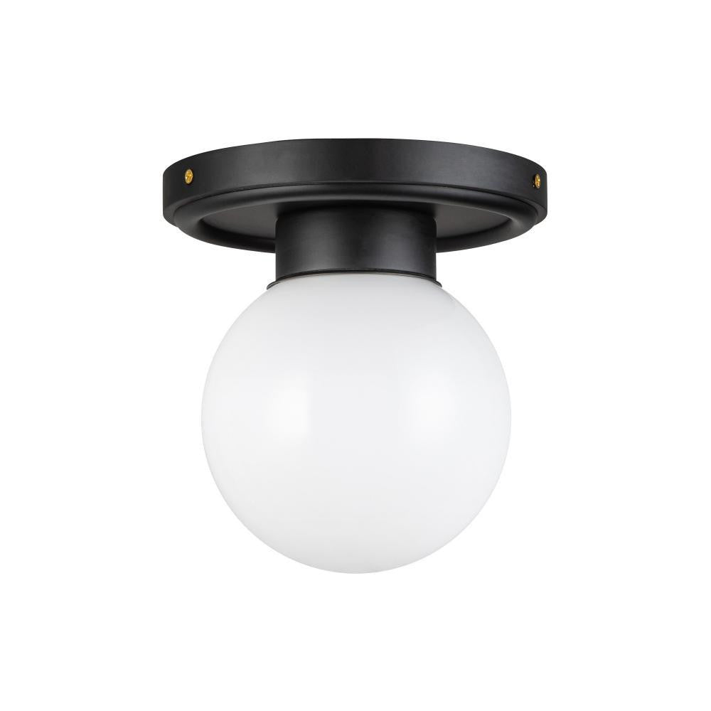 Alora Lighting Fiore 6-in Matte Black/Glossy Opal Glass 1 Light Semi-Flush