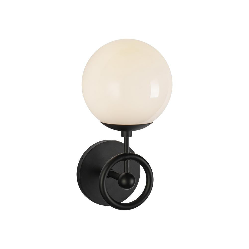 Alora Lighting Fiore 6-in Matte Black/Glossy Opal Glass 1 Light Wall Vanity