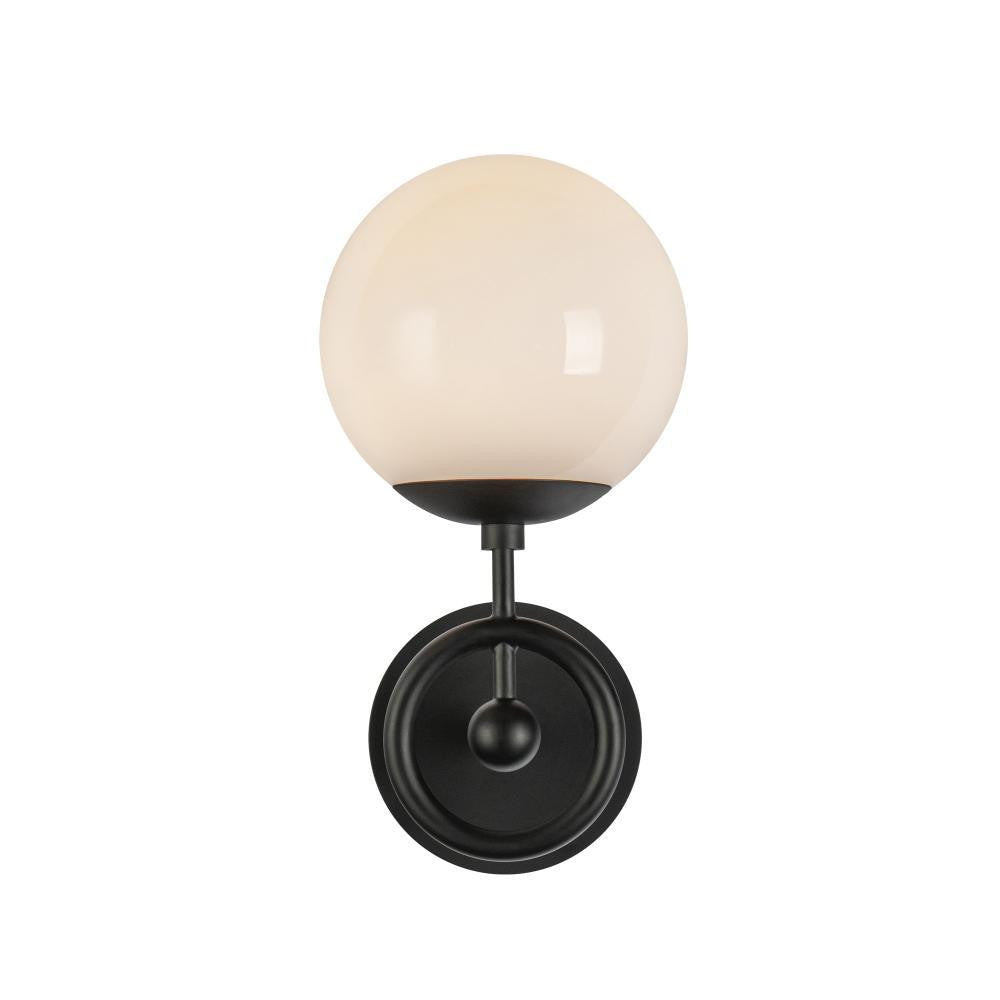 Alora Lighting Fiore 6-in Matte Black/Glossy Opal Glass 1 Light Wall Vanity
