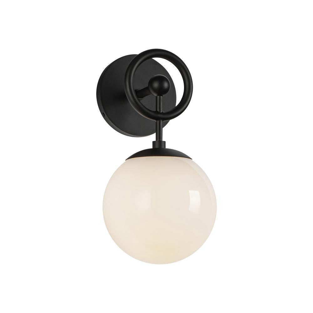 Alora Lighting Fiore 6-in Matte Black/Glossy Opal Glass 1 Light Wall Vanity