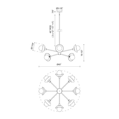 Alora Lighting Francesca Chandelier, 8-Light, Matte Black, Clear Glass, 40"D