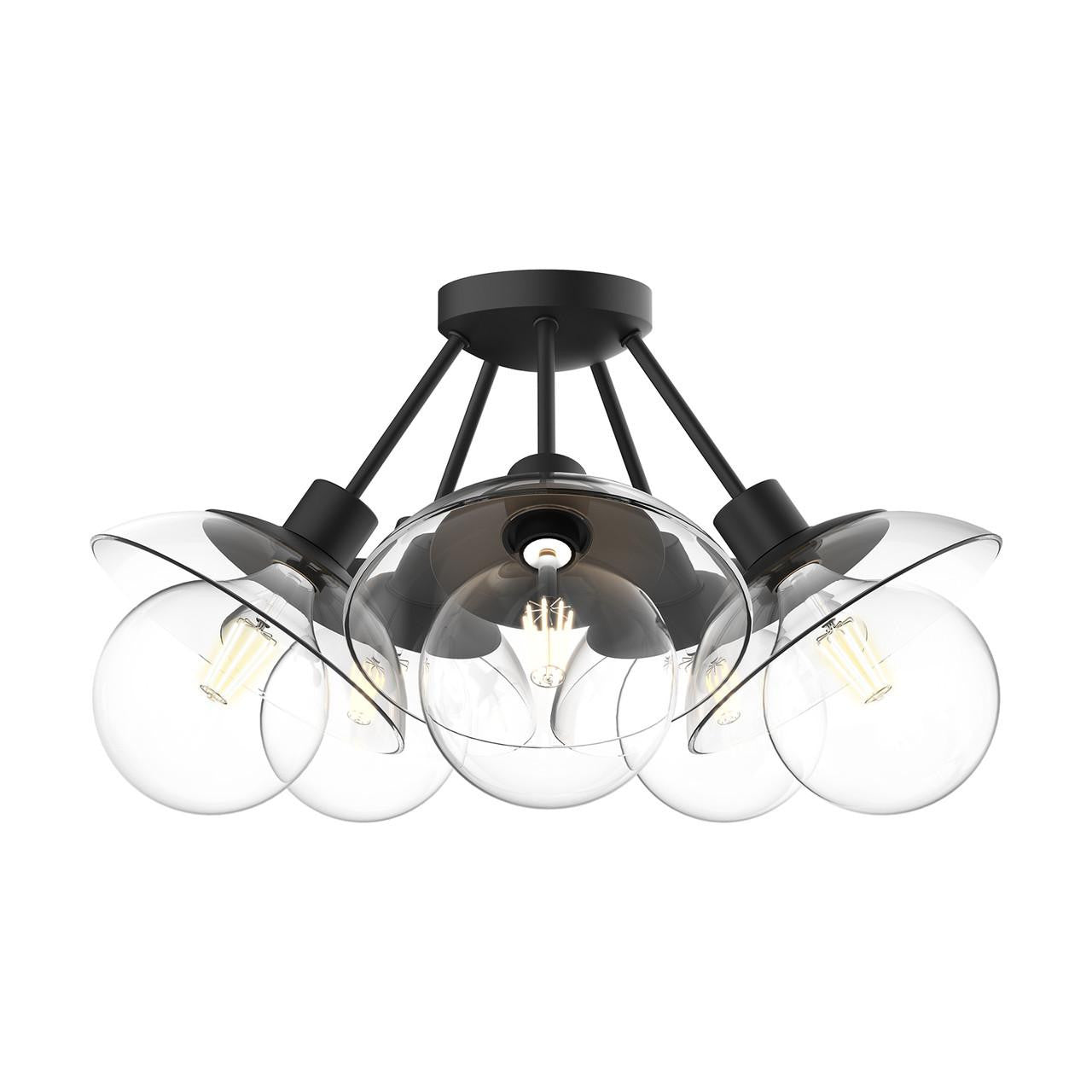 Alora Lighting Francesca Semi-Flush Mount, 5-Light, Matte Black, Clear Glass, 19.75"D