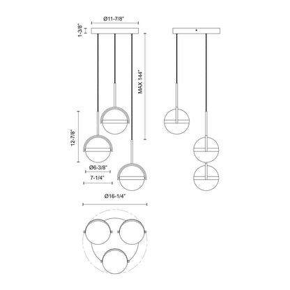Alora Lighting Globo Pendant, 3-Light, LED, Brushed Gold, 16.25"D