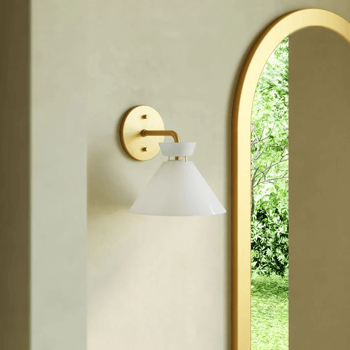 Alora Lighting Halston Wall Sconce, 1-Light, Brushed Gold, Glossy Opal Glass, 8.75"H
