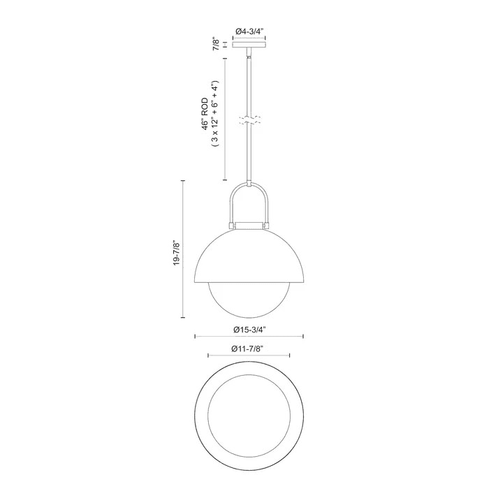 Alora Lighting Harper Pendant, 1-Light, Matte Black, Opal Matte Glass, 19.88"H