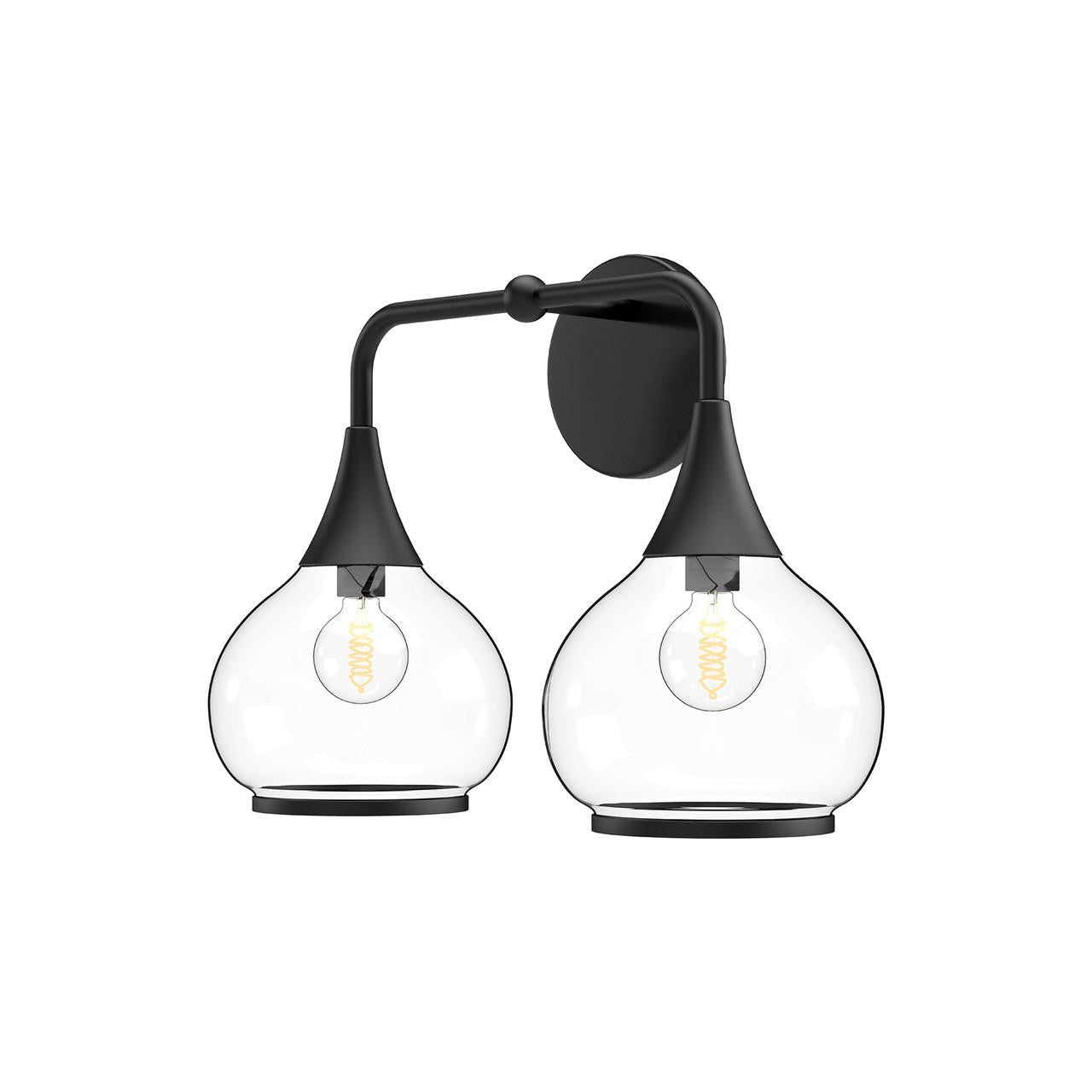 Alora Lighting Hazel Bathroom Vanity Light, 2-Light, Matte Black, Clear Glass, 16.63"W