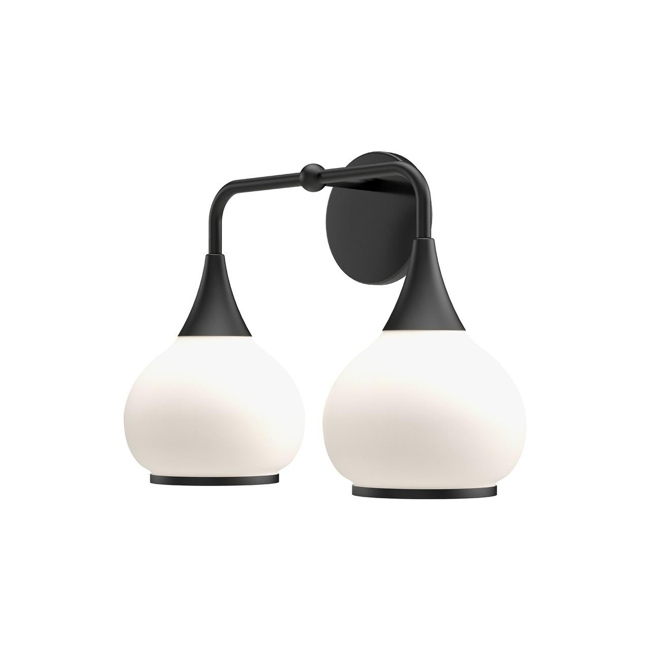 Alora Lighting Hazel Bathroom Vanity Light, 2-Light, Matte Black, Opal Matte Glass, 16.63"W