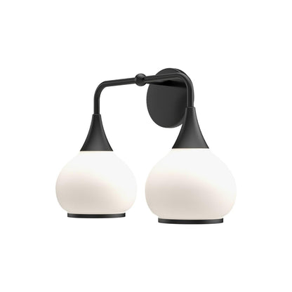 Alora Lighting Hazel Bathroom Vanity Light, 2-Light, Matte Black, Opal Matte Glass, 16.63"W