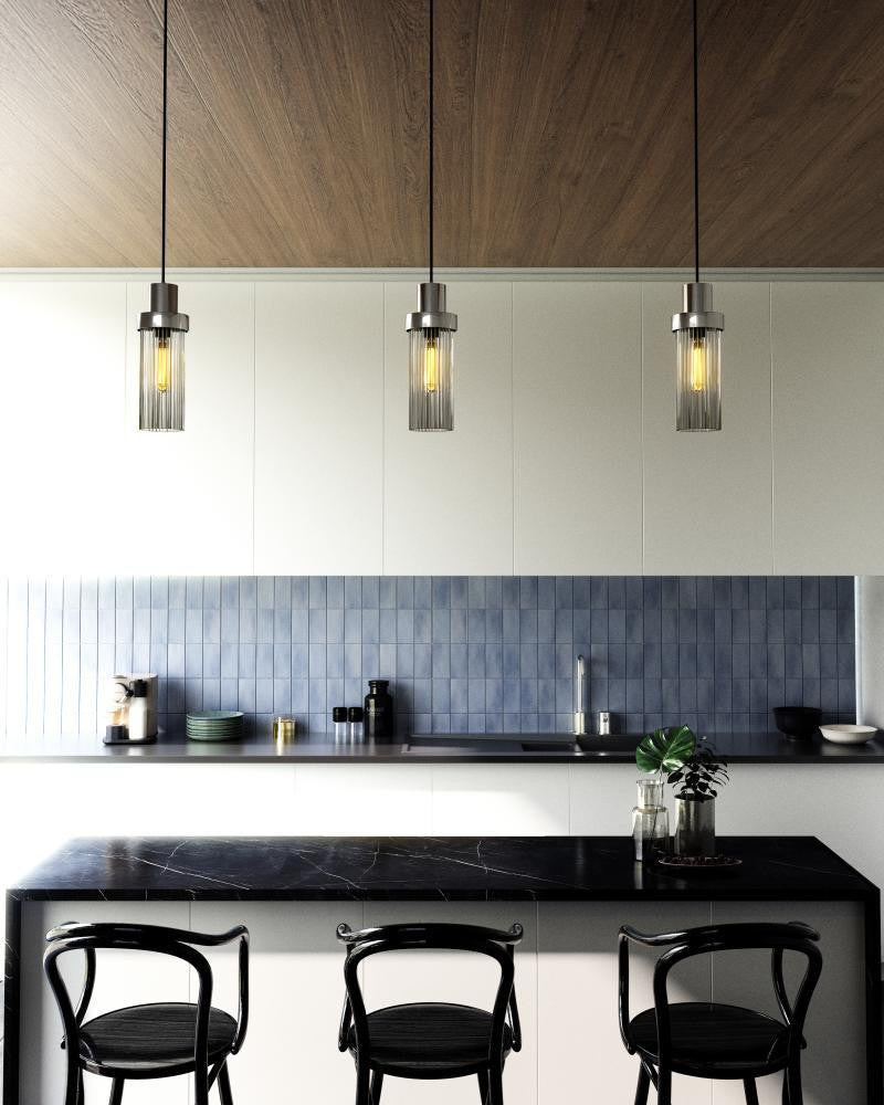 Alora Lighting Kent Pendant, 1-Light, Chrome, Clear Ribbed Glass, 14.75"H