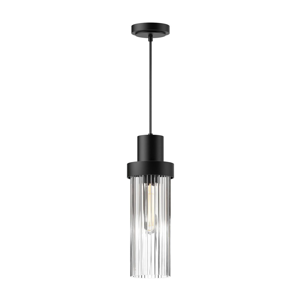 Alora Lighting Kent Pendant, 1-Light, Matte Black, Clear Ribbed Glass, 14.75"H