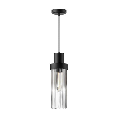 Alora Lighting Kent Pendant, 1-Light, Matte Black, Clear Ribbed Glass, 14.75"H