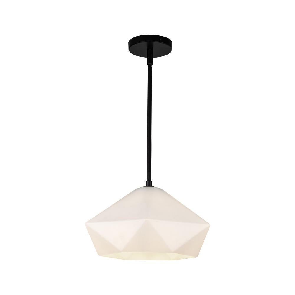 Alora Lighting Krysta 14-in Matte Black/Opal Glass 1 Light Pendant