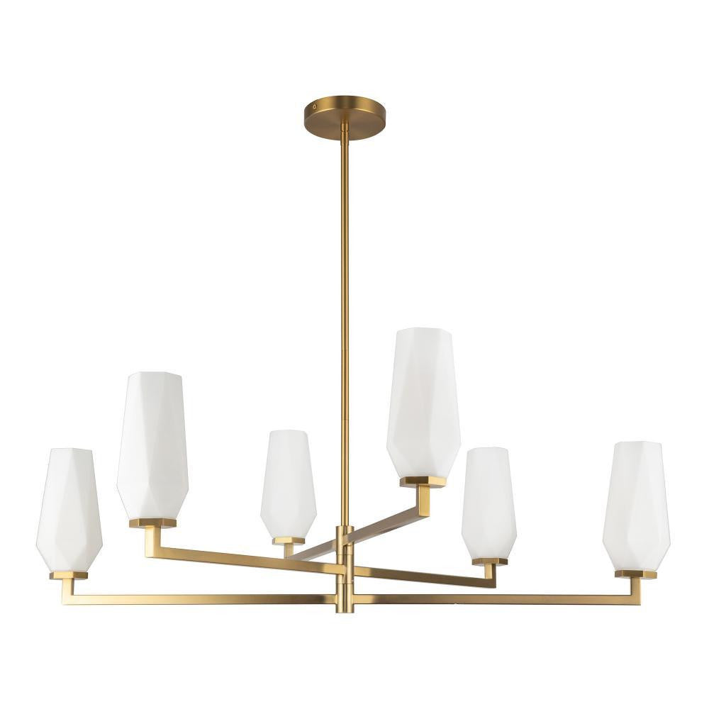 Alora Lighting Krysta 35-in Brushed Gold/Opal Glass 6 Lights Chandelier
