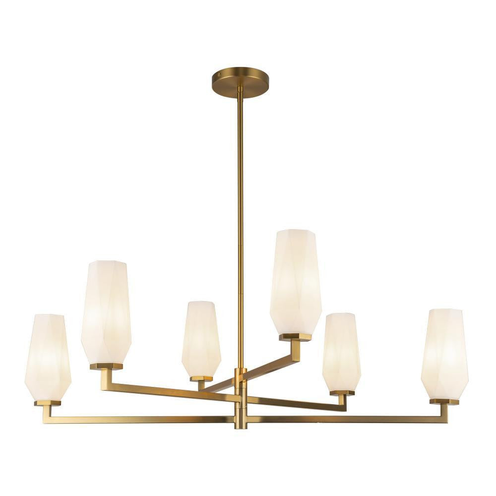 Alora Lighting Krysta 35-in Brushed Gold/Opal Glass 6 Lights Chandelier