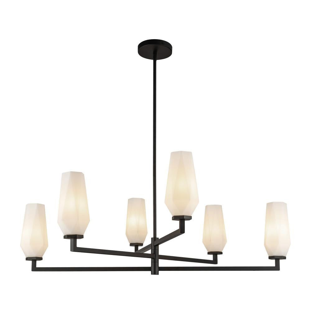 Alora Lighting Krysta 35-in Matte Black/Opal Glass 6 Lights Chandelier