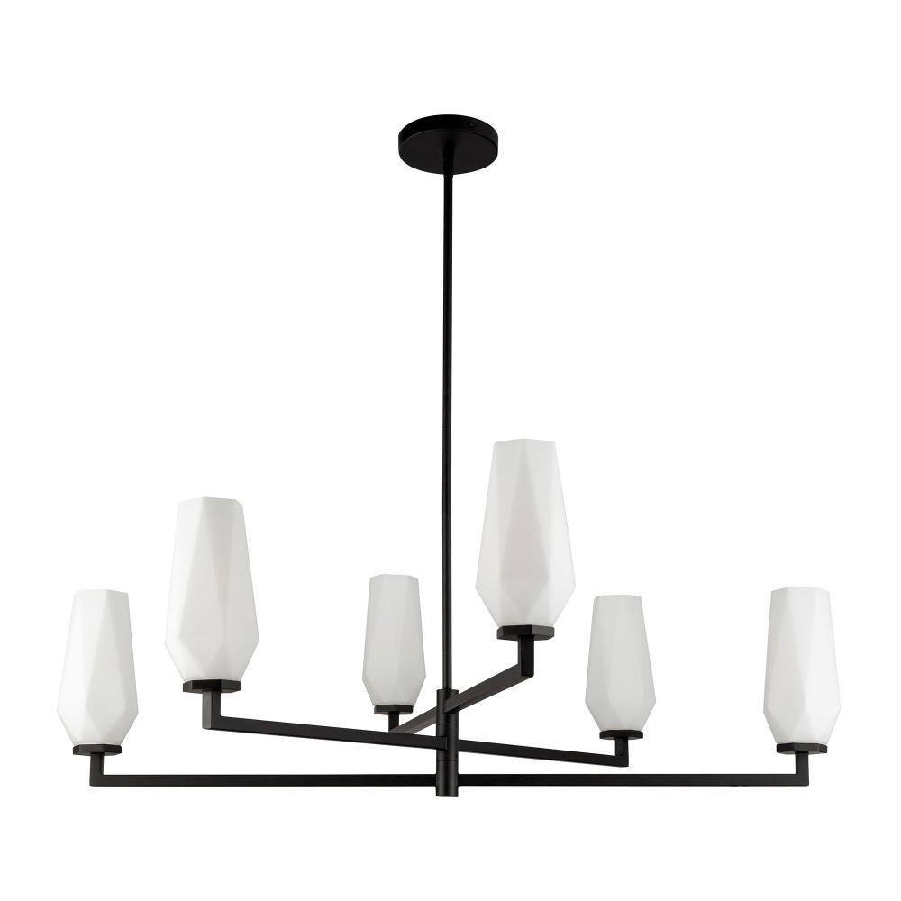 Alora Lighting Krysta 35-in Matte Black/Opal Glass 6 Lights Chandelier