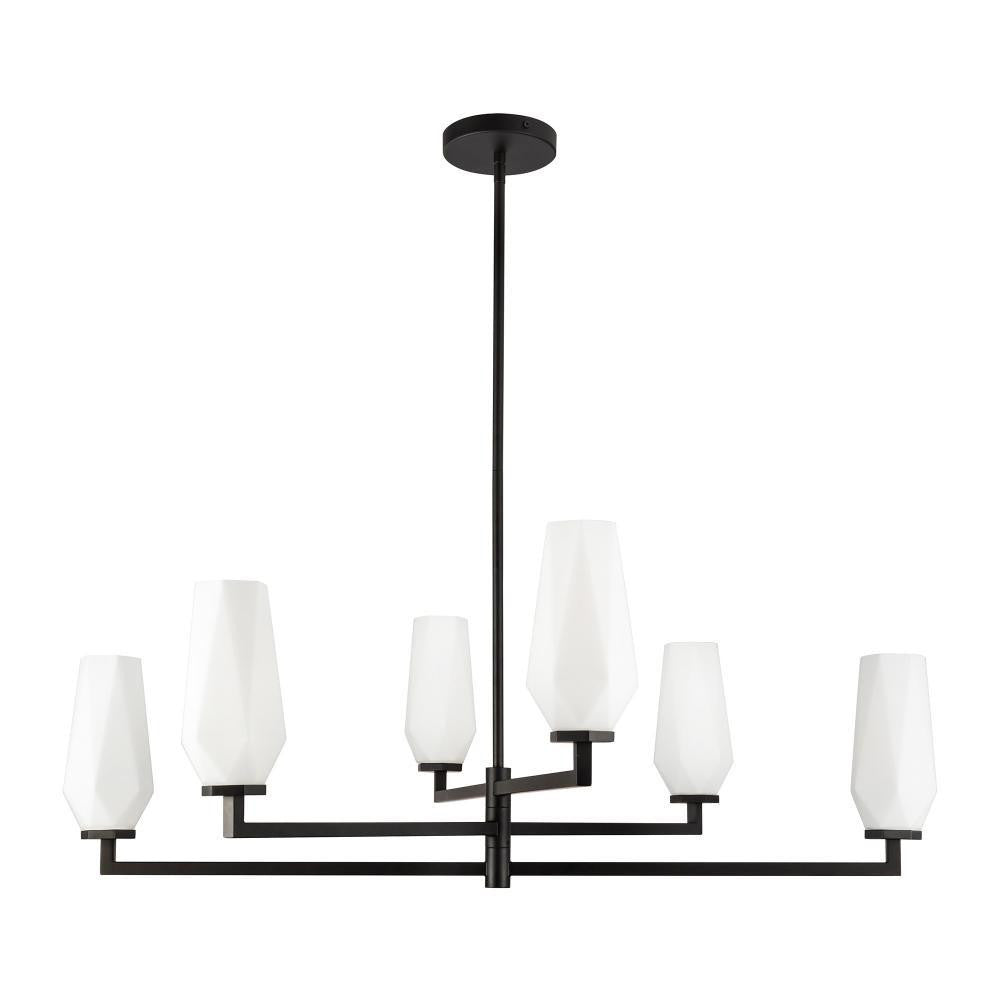 Alora Lighting Krysta 35-in Matte Black/Opal Glass 6 Lights Chandelier