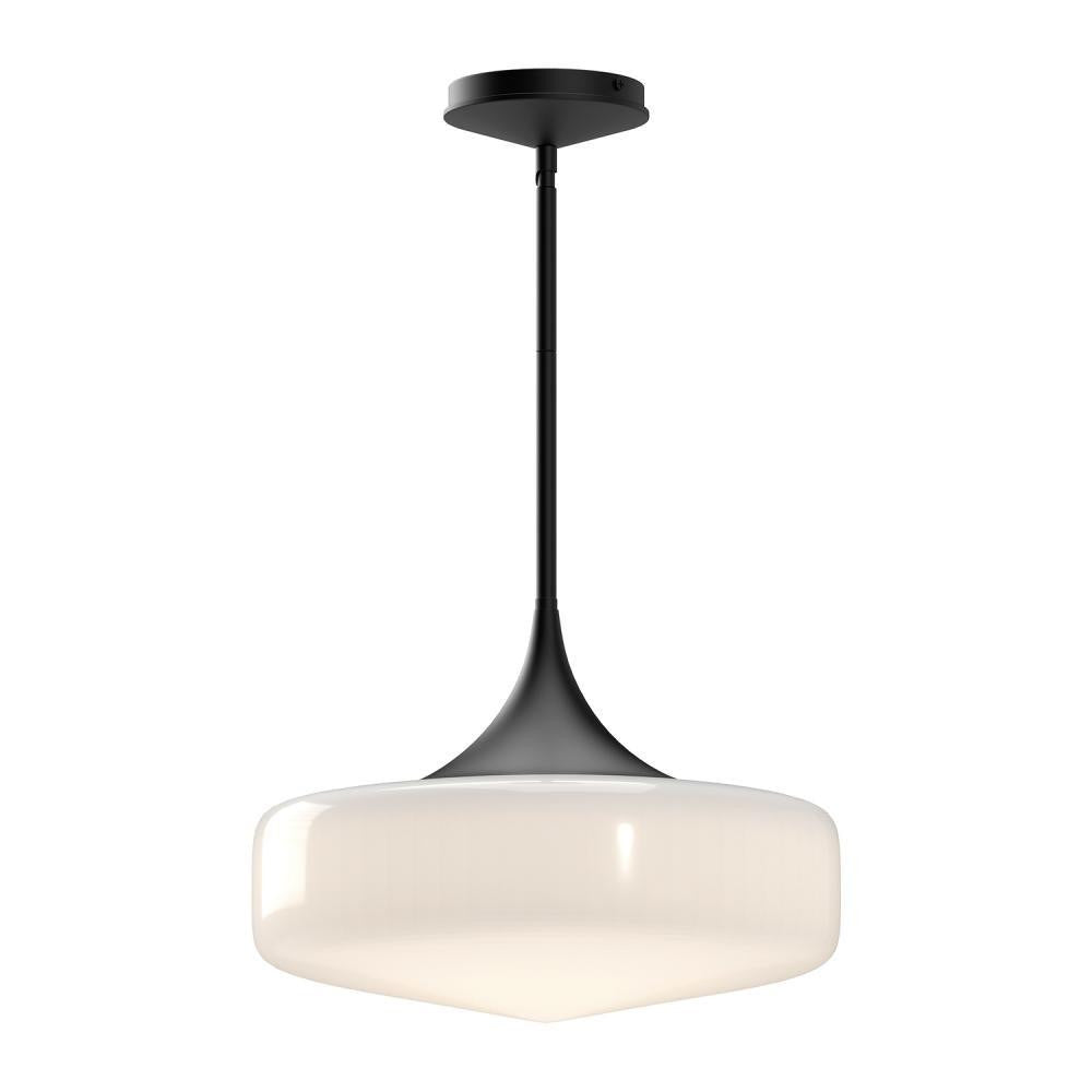 Alora Lighting Lincoln Pendant, 1-Light, Matte Black, Glossy Opal Glass, 14"D