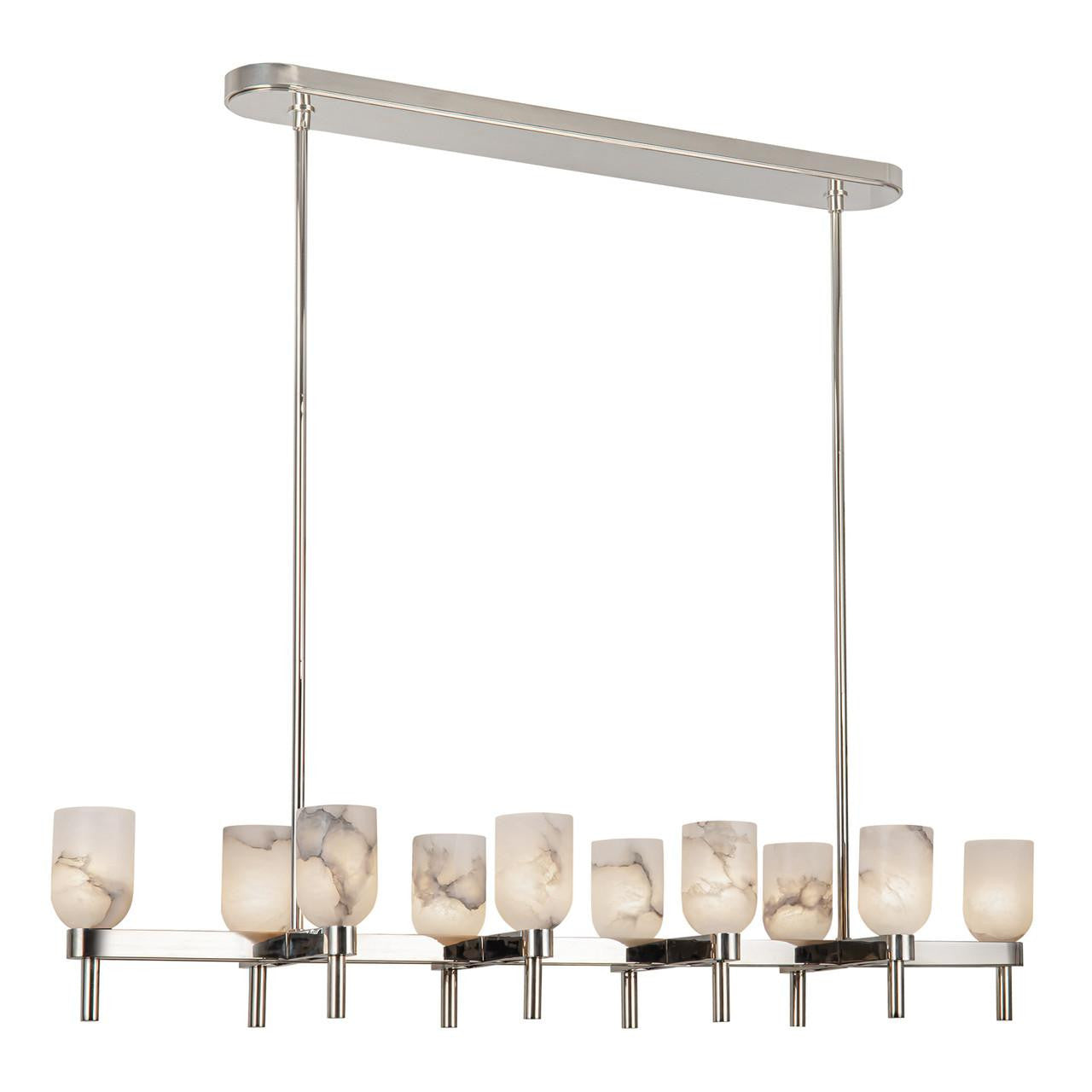 Alora Lighting Lucian 10 Light Linear Pendant Polished Nickel, Alabaster