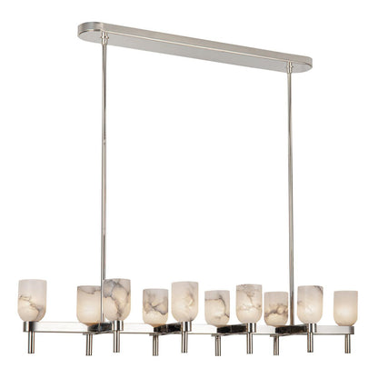 Alora Lighting Lucian 10 Light Linear Pendant Polished Nickel, Alabaster
