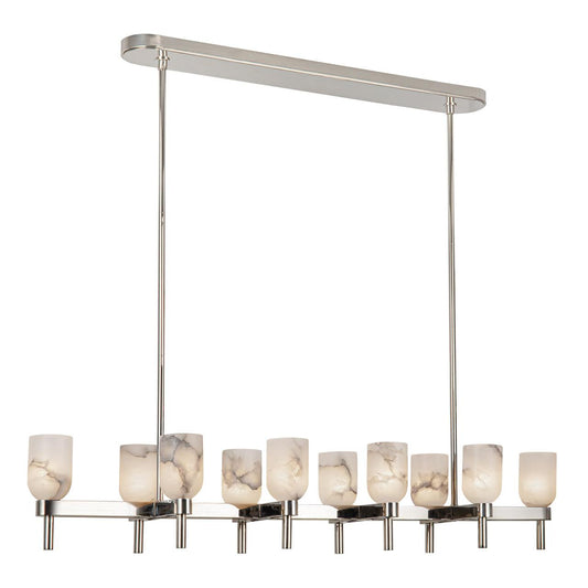 Alora Lighting Lucian 10 Light Linear Pendant Polished Nickel, Alabaster