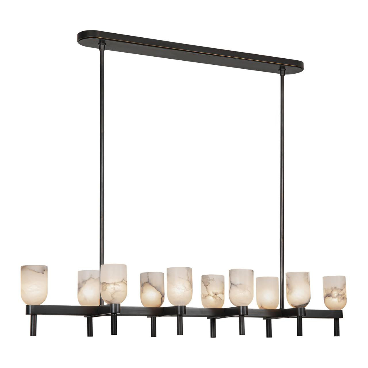 Alora Lighting Lucian 10 Light Linear Pendant Vintage Brass, Alabaster