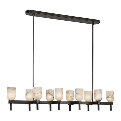Alora Lighting Lucian 10 Light Linear Pendant Vintage Brass, Alabaster
