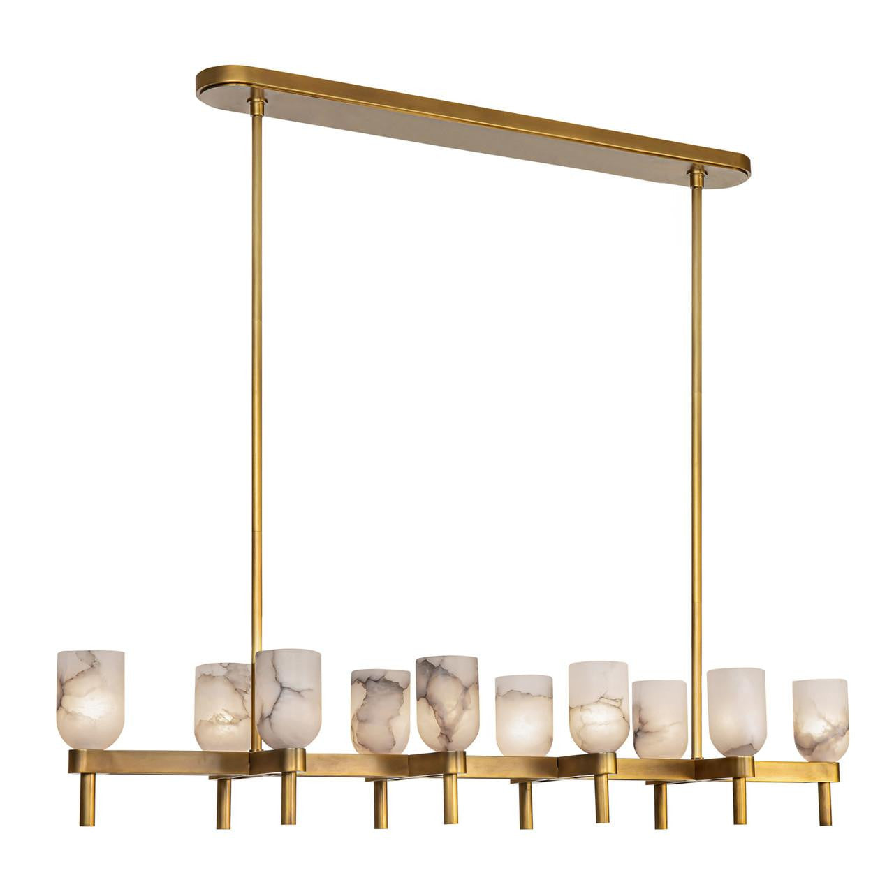 Alora Lighting Lucian Pendant, 10-Light, Vintage Brass, Alabaster, 51.5"L