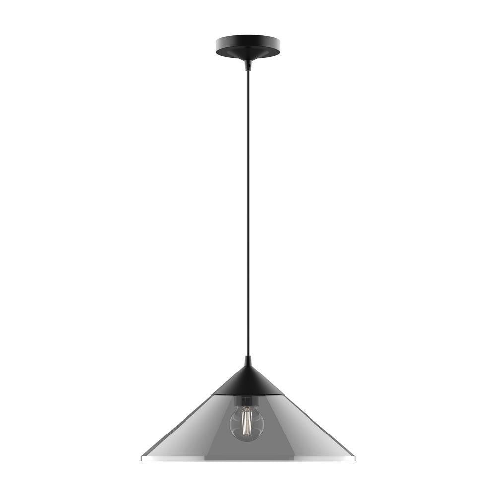 Alora Lighting Mauer Pendant, 1-Light, Matte Black, Smoked Solid Glass, 14.88"D