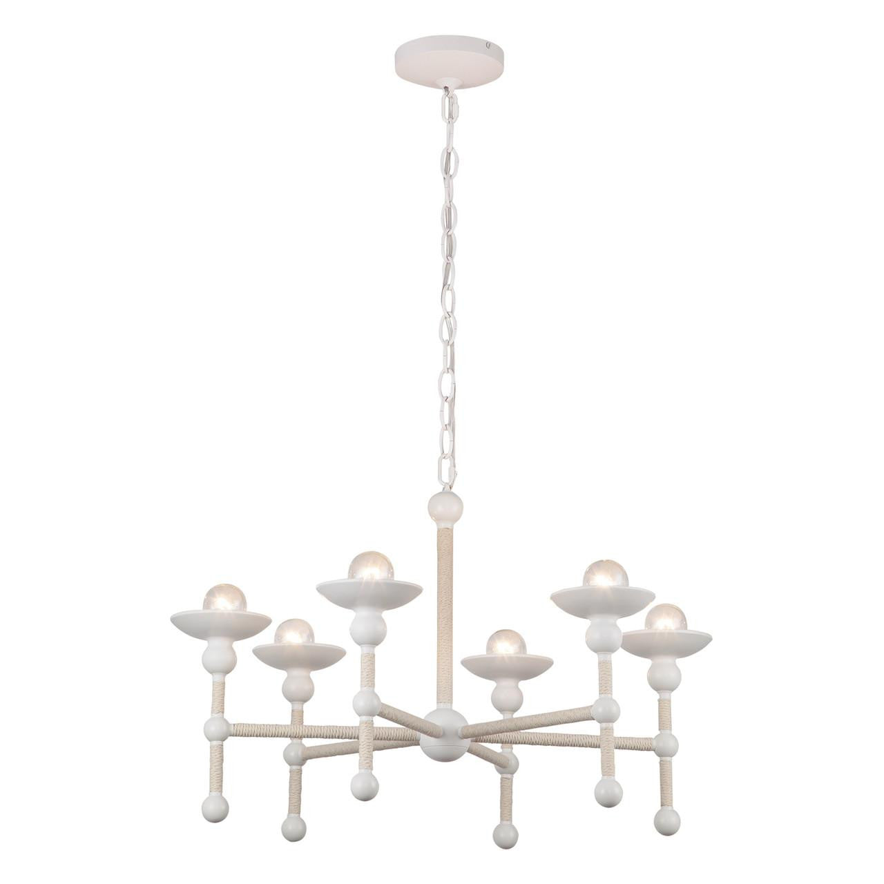 Alora Lighting Nadine Chandelier, 6-Light, Matte White, Cotton, 25"D
