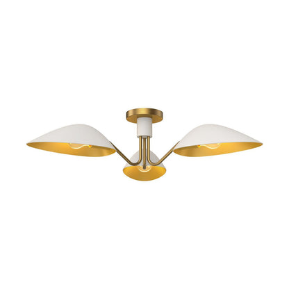 Alora Lighting Oscar Semi-Flush Mount, 3-Light, White, Aged Gold, 31.75"D